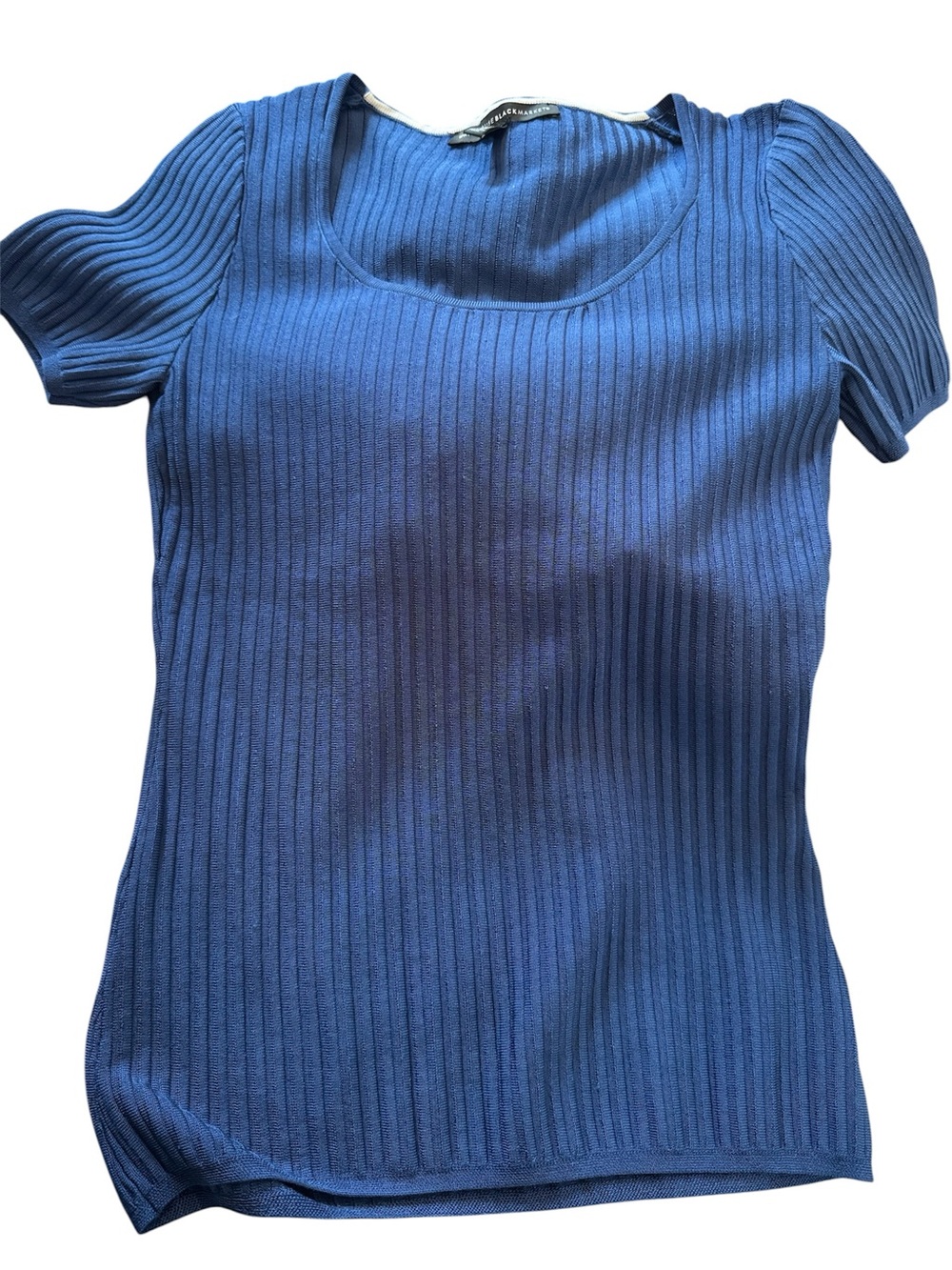 White House black market Blue Ribbed Scoop Neck Short Sleeve Top